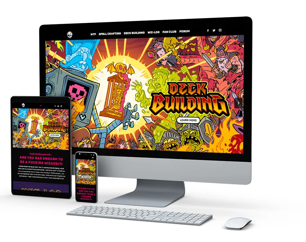 Epic Spell Wars: website on desktop, tablet and phone