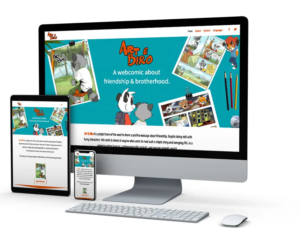 Art & Biro Comic: website on desktop, tablet and phone