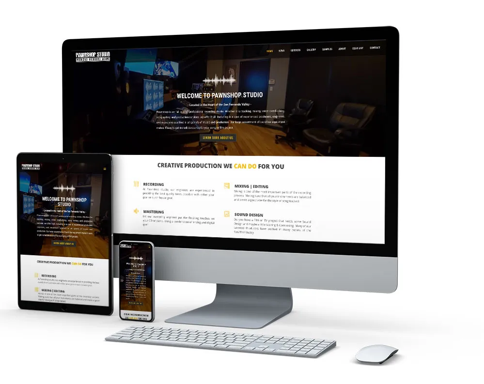 Pawnshop Studio: website on desktop, tablet and phone
