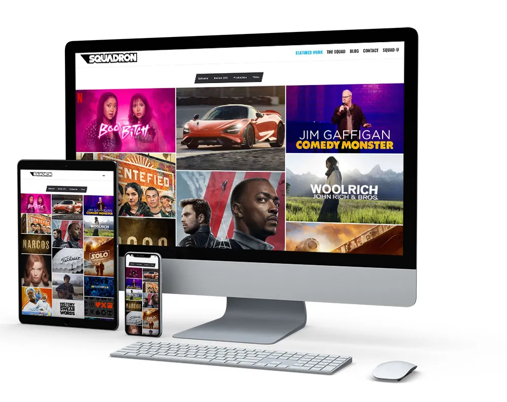 Squadron TV: website on desktop, tablet and phone