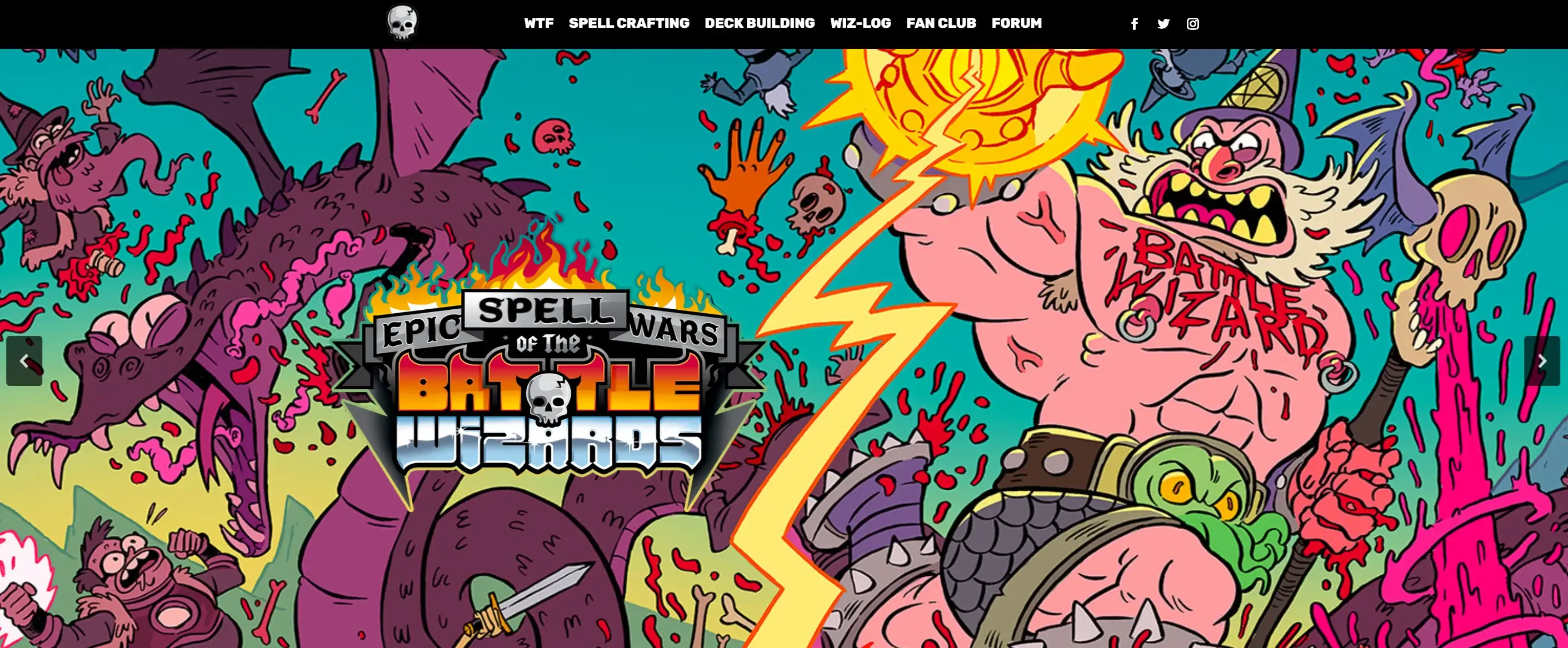 Epic Spell Wars of the Battle Wizards website at desktop width
