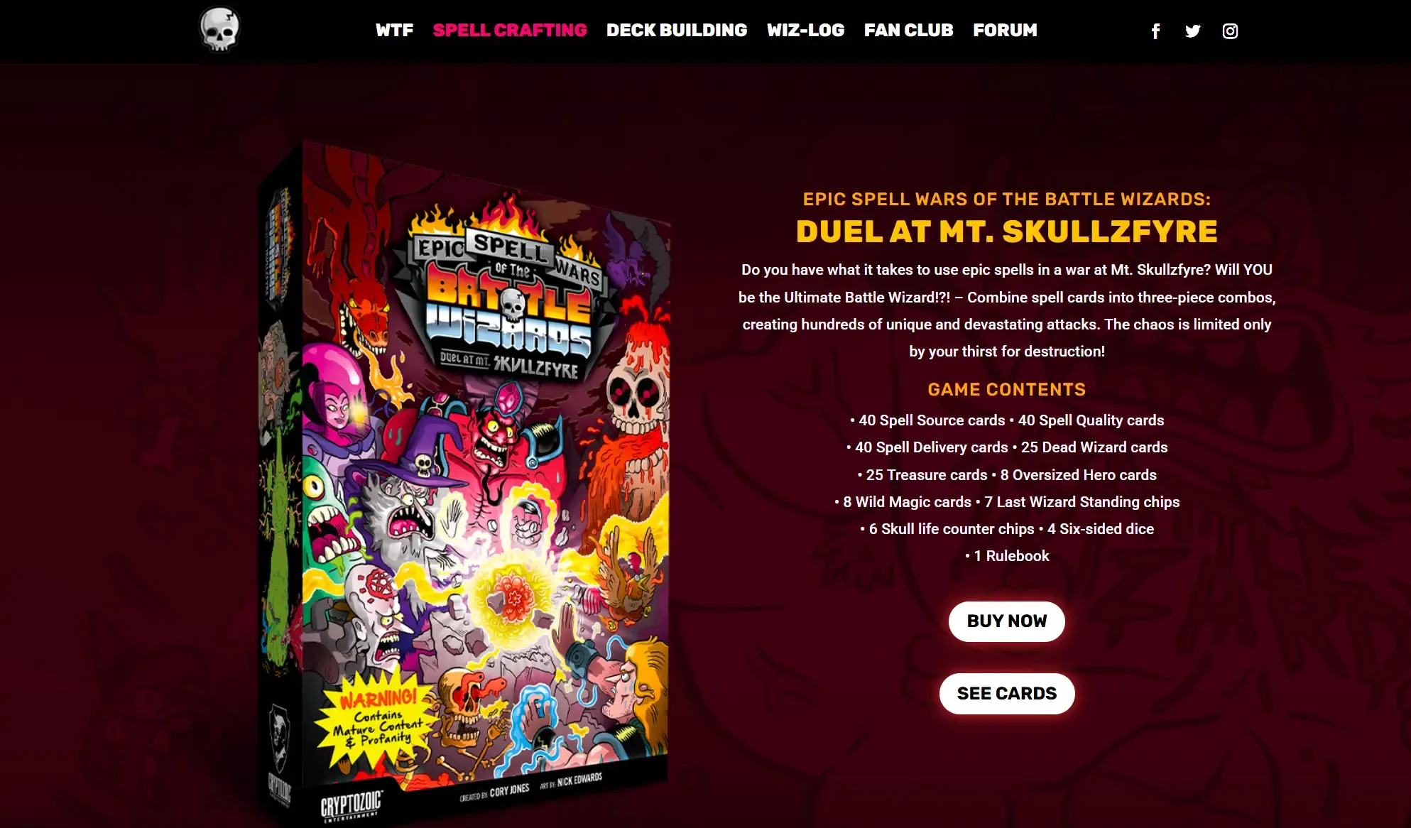 Epic Spell Wars of the Battle Wizards website at laptop width