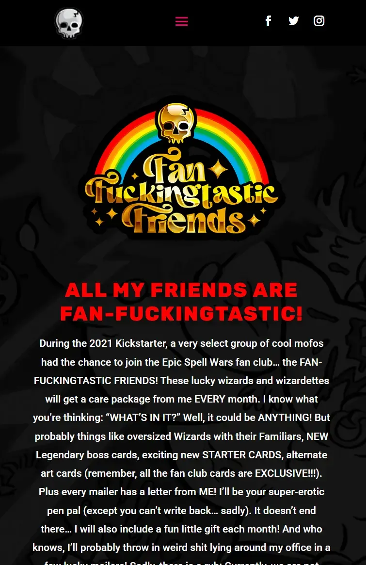 Epic Spell Wars of the Battle Wizards website at phone width
